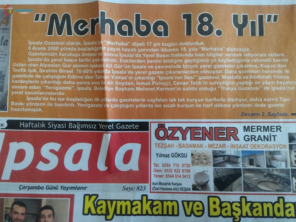 İpsala Gazetesi 18.Yılına Girdi.