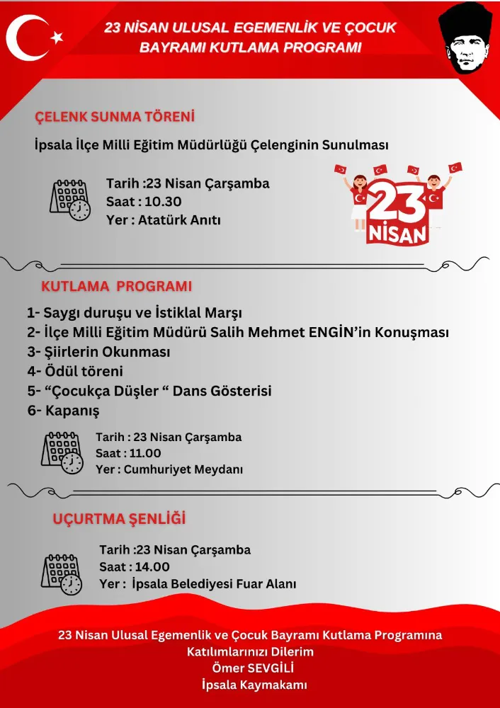 23 Nisan Ulusal Egemenlik ve Çocuk Bayramı Coşku İçinde Kutlanacak.